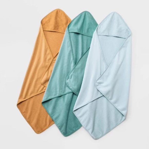 Cloud Island 3 Pack Muslin Lightweight Hooded Towels 30x30 - Picture 1 of 2